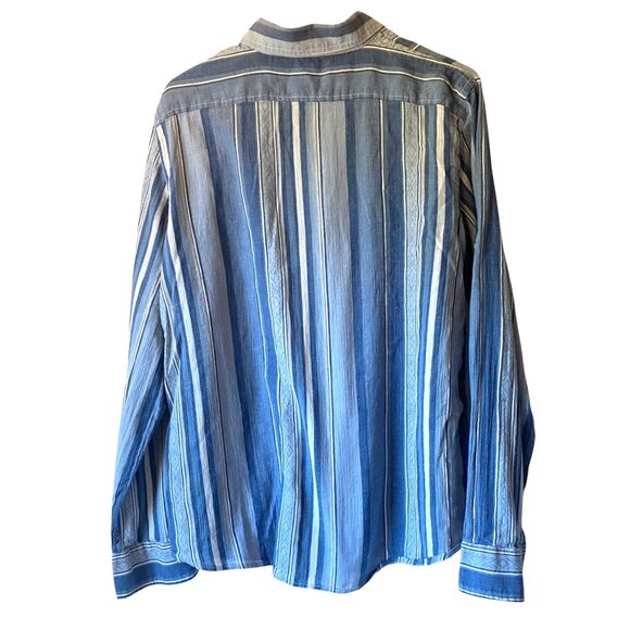 Lauren Jeans Co. Blue Striped Button-Up Shirt XL Cotton Long Sleeve Hippie Retro - Picture 3 of 9